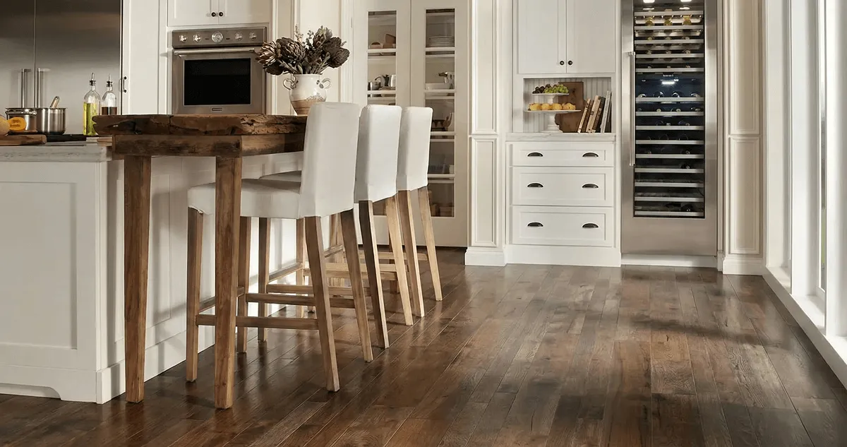 Professionally installed and refinished hardwood flooring in a residential home, showcasing smooth finish and natural wood tones in Overland Park, KS